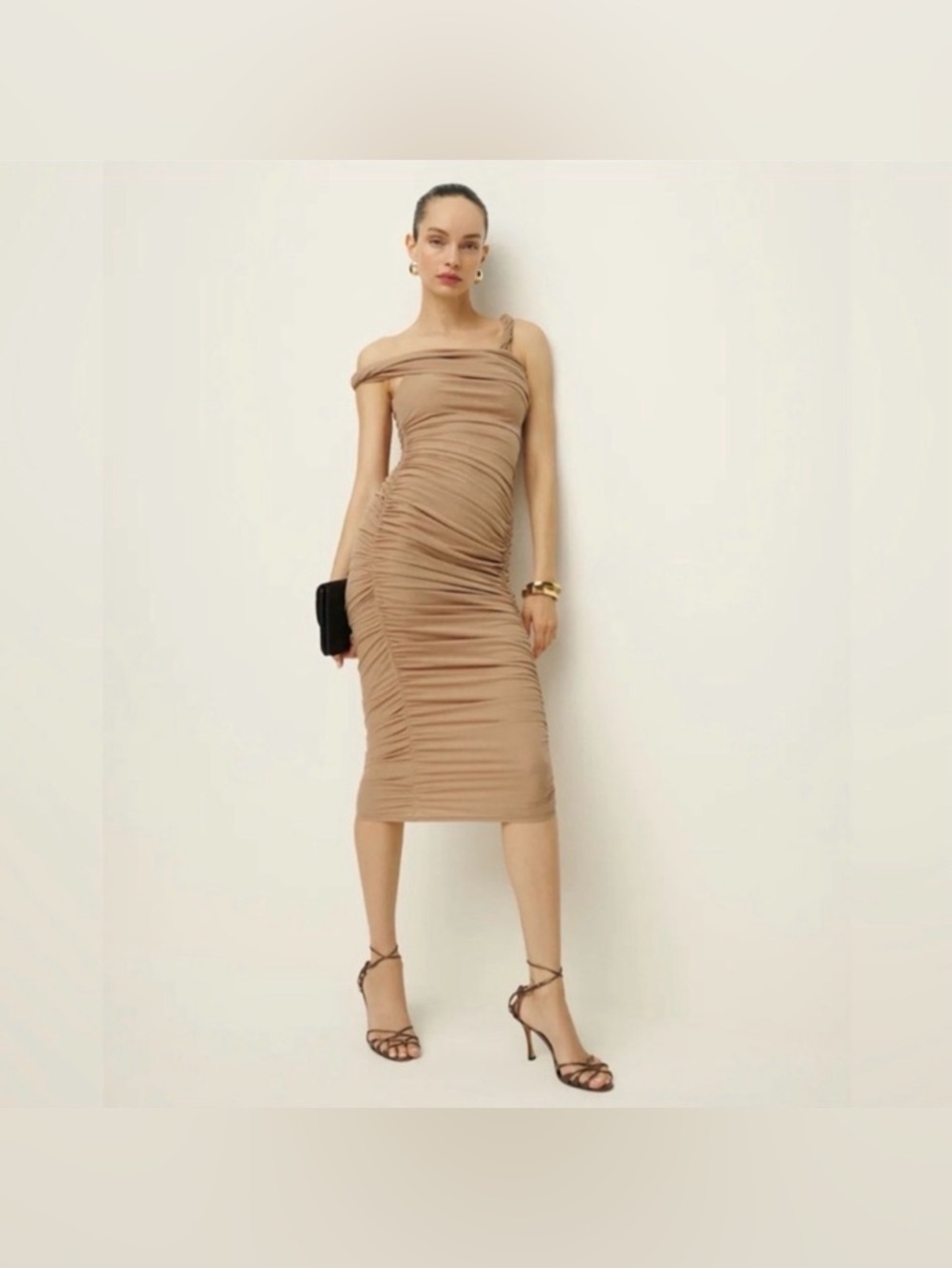 NWT Reformation Alicia Knit Dress in Praline XS Bodycon Midi